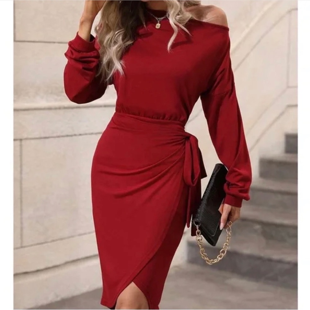 One Shoulder Solid Midi Dress